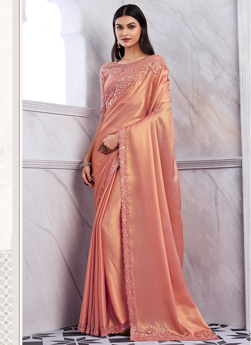 Orange pink party wear saree best sale